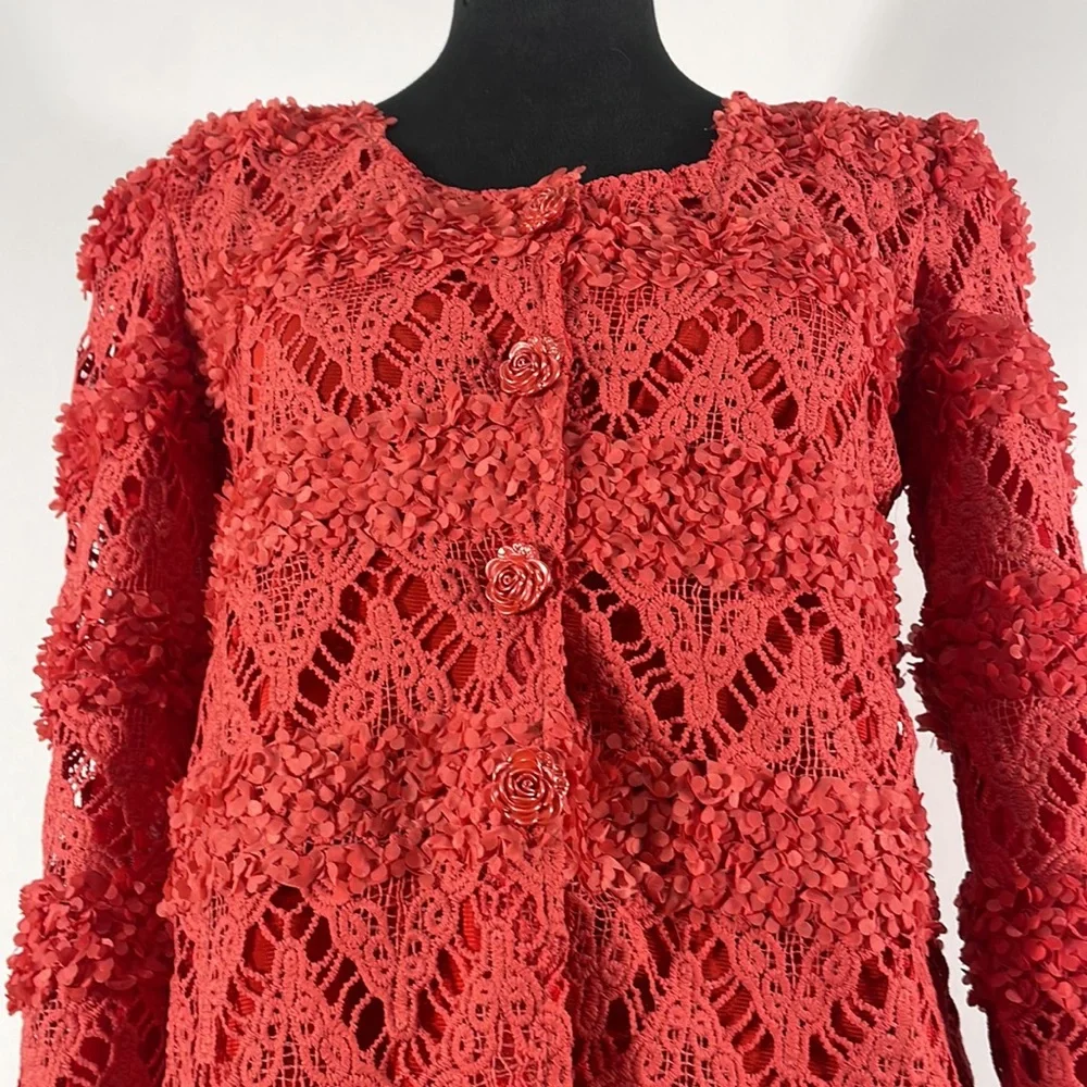 Pretty Angels, Button up Cardigan Blazer, Rose buttons, Small, Salmon, Red,Pink - Picture 5 of 11